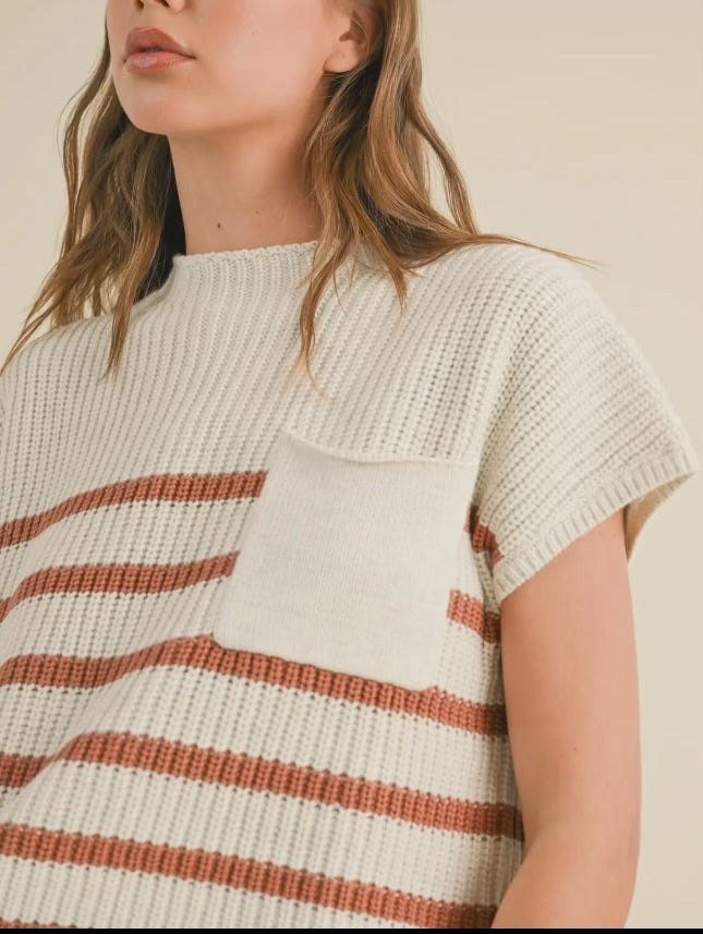 Half Mock Neck Striped Top