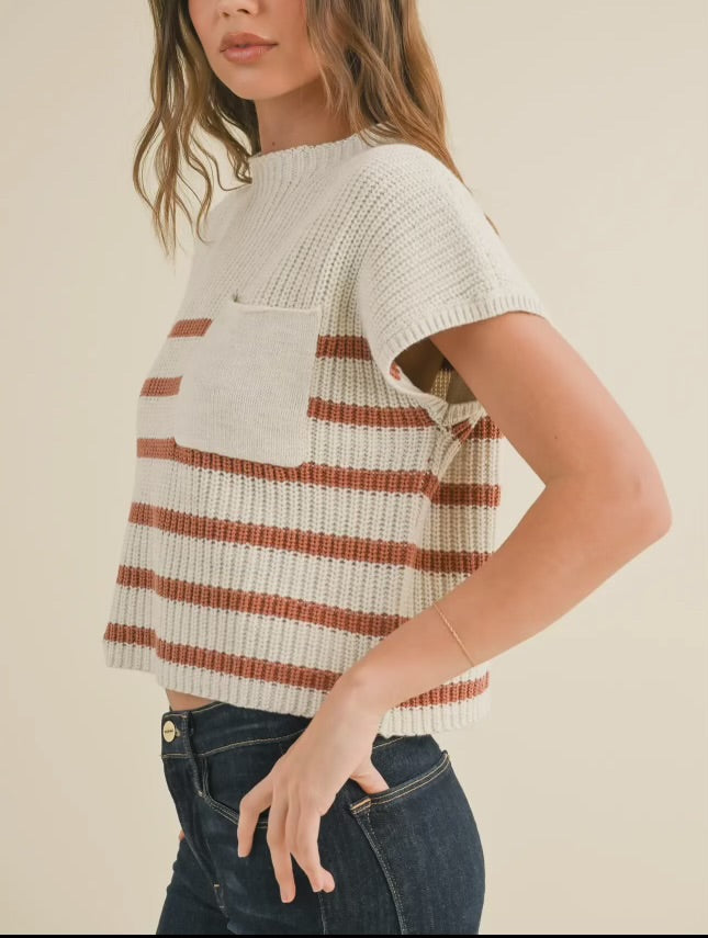 Half Mock Neck Striped Top