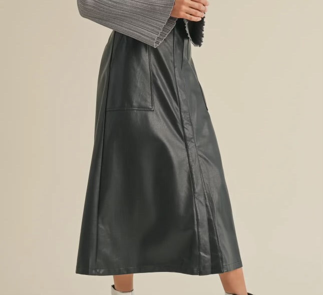 A Line Faux Leather Skirt