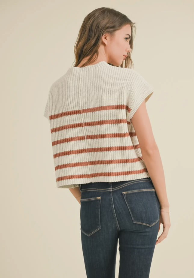 Half Mock Neck Striped Top