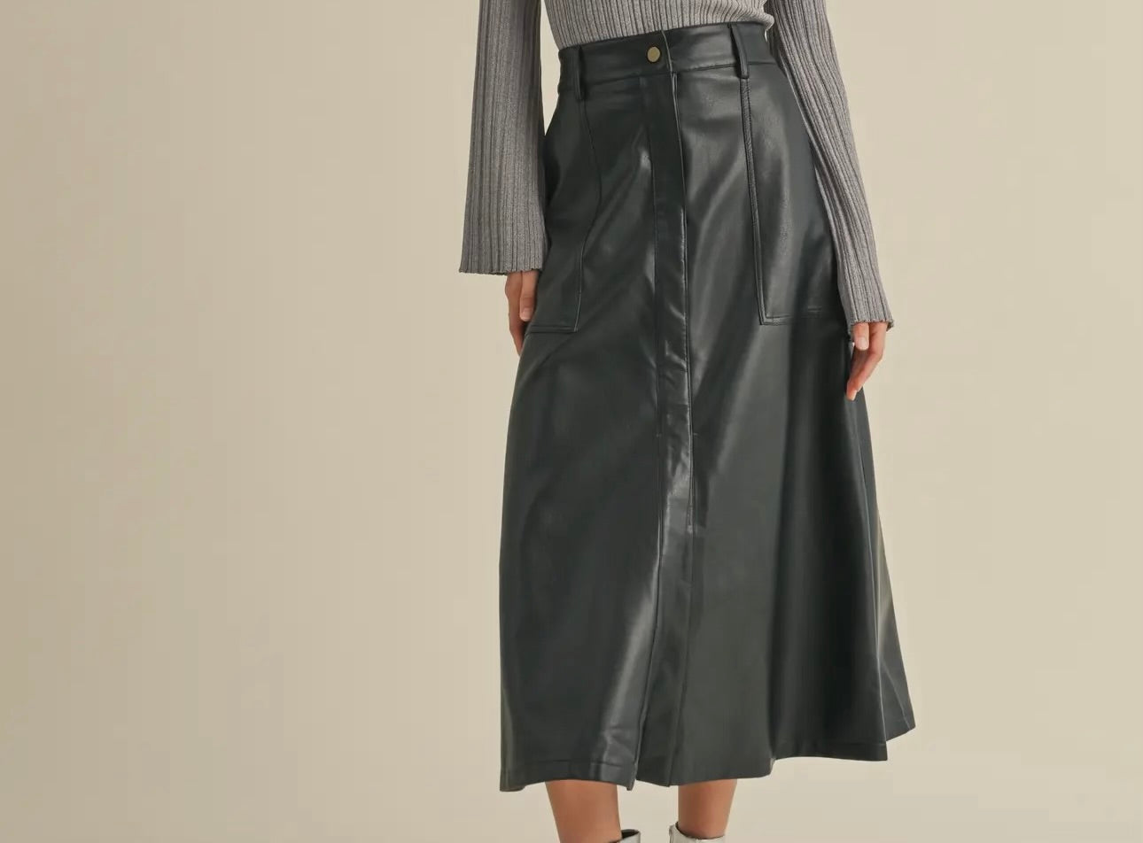 A Line Faux Leather Skirt House of Joka A Line Faux Leather Skirt House of Joka