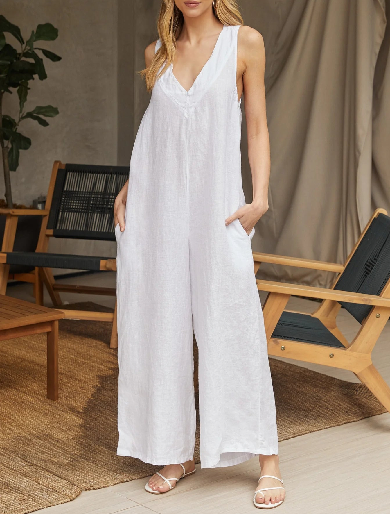 Linen Tie Back Jumpsuit