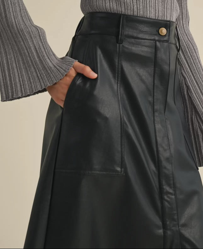 A Line Faux Leather Skirt House of Joka A Line Faux Leather Skirt House of Joka