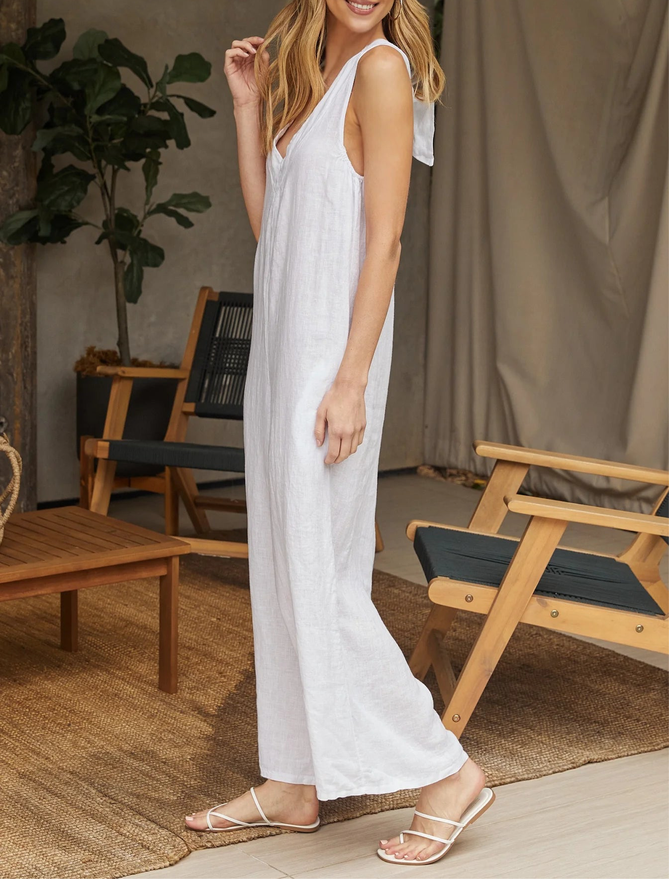 Linen Tie Back Jumpsuit