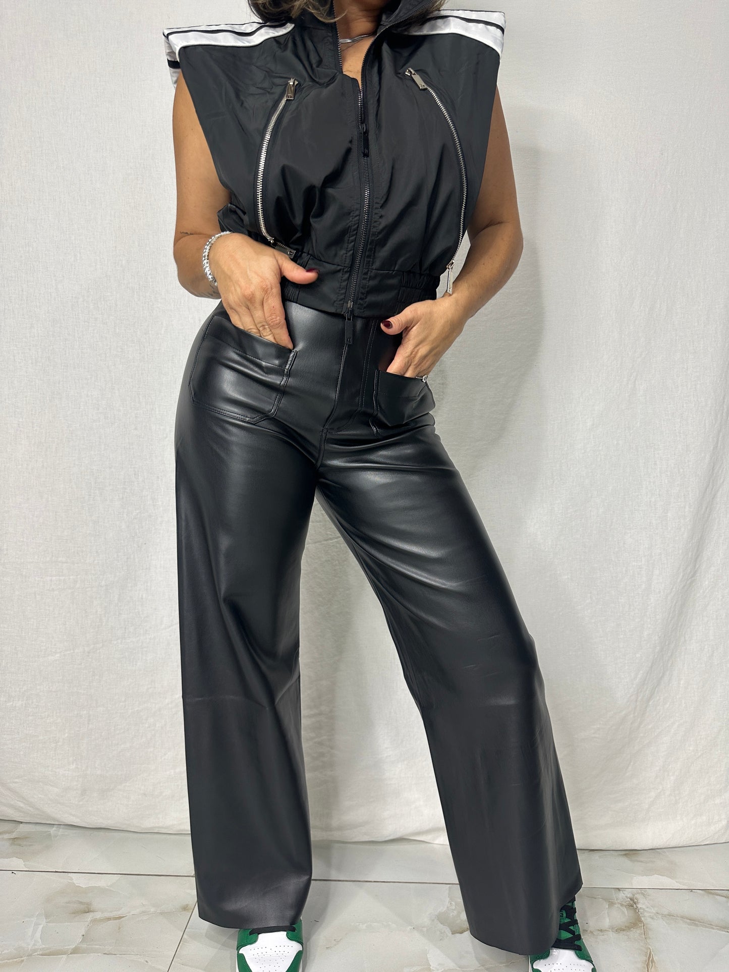 Black Palazzo faux Leather Pants