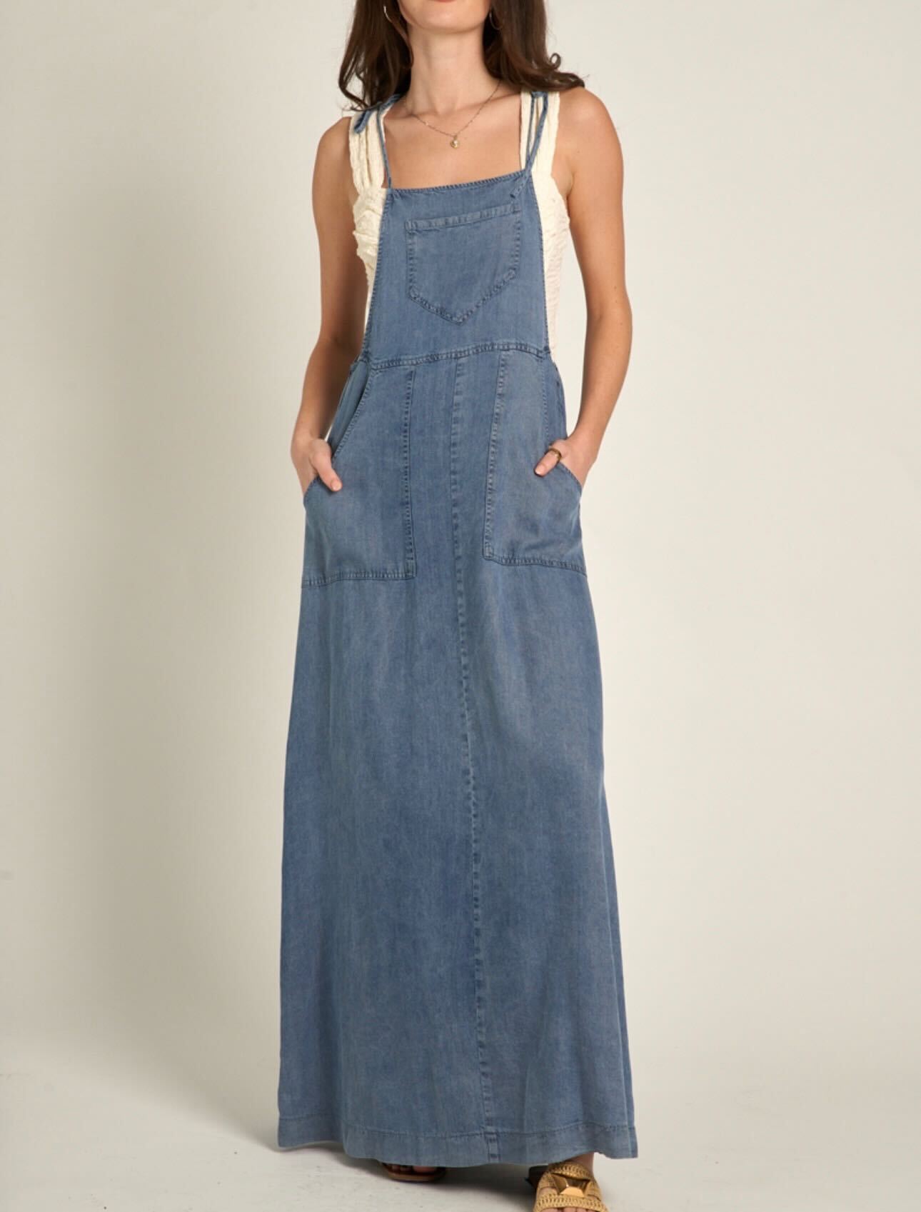 Denim Maxi Overalls Dress