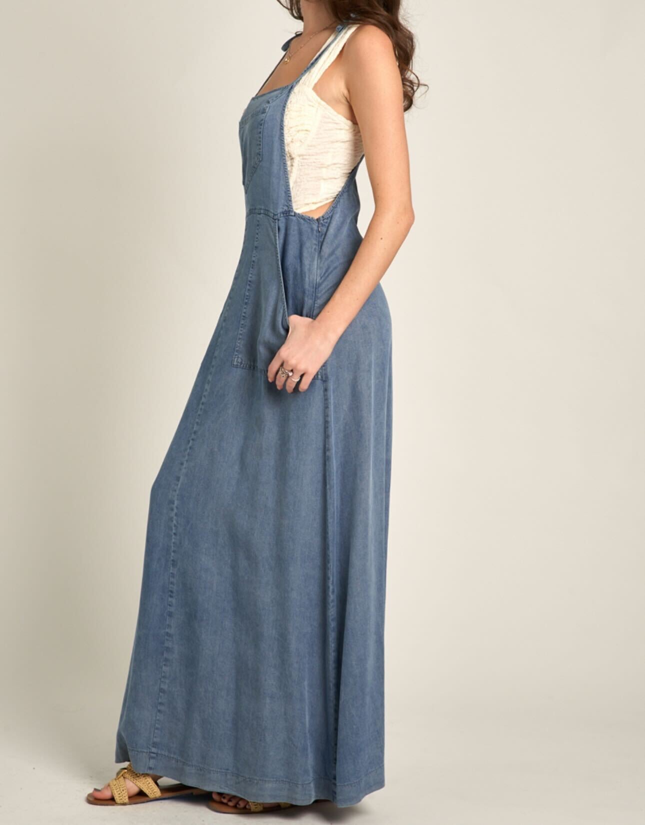 Denim Maxi Overalls Dress