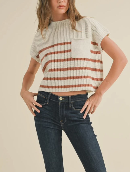 Half Mock Neck Striped Top