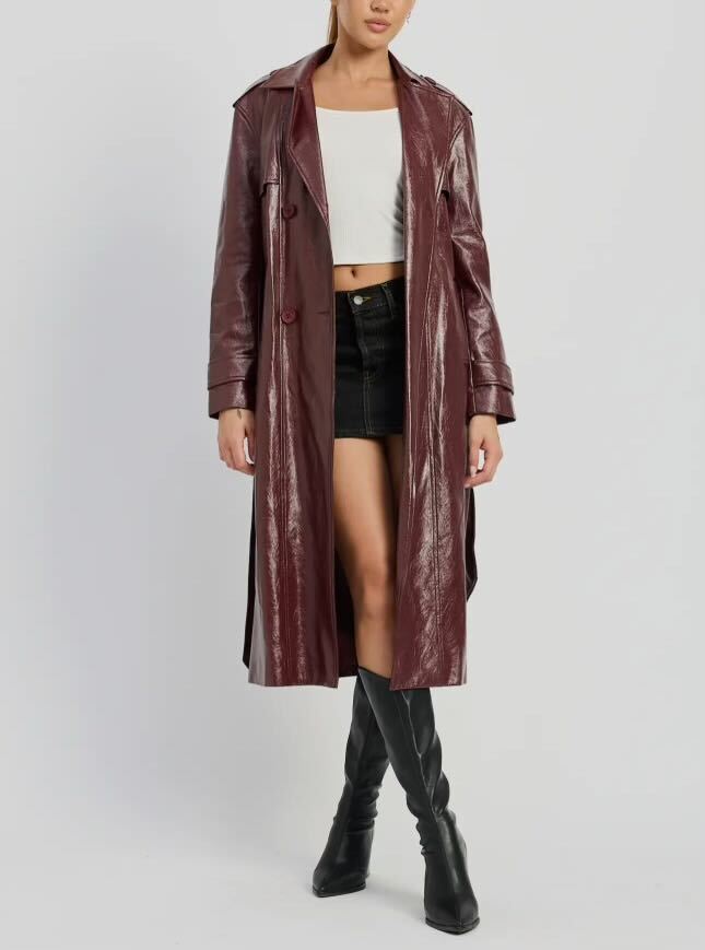 Faux Leather Trench Coat