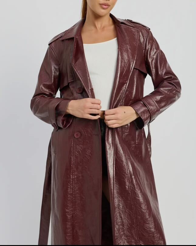 Faux Leather Trench Coat