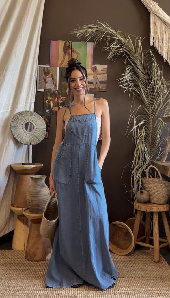 Denim Maxi Overalls Dress