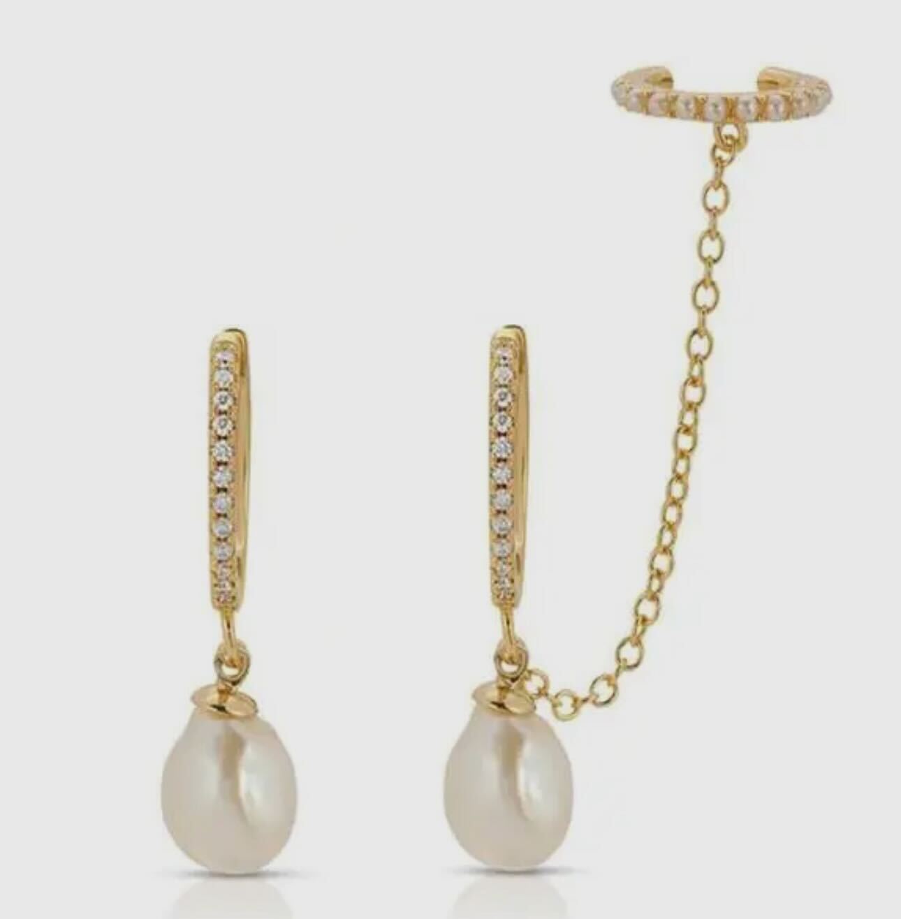 Effie Gold Pearl Drop Huggies with Pearl Ear Cuff